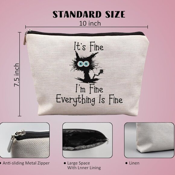 Cat Makeup Bag,Cat Gifts For Cat Lovers,Cat Themed Gifts,It's Fine I'm Fine Ever - Picture 3 of 5